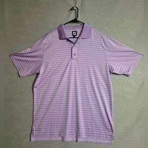 Footjoy Mens Purple Striped Performance Golf Polo Embroidered Sleeve Size Large